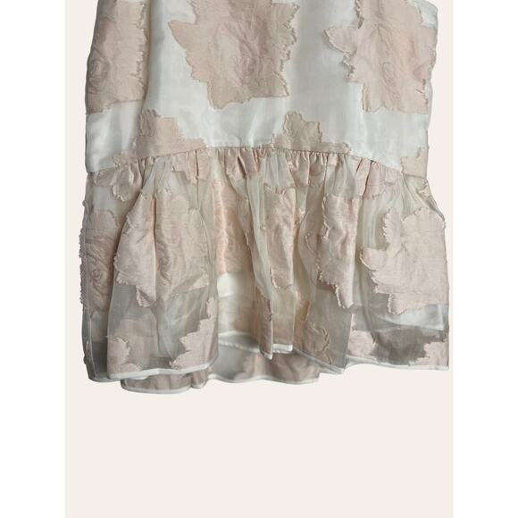 Tibi Pink White Silk Cotton Sleeveless Floral Mesh Preppy Peplum Top Size 2 - Picture 3 of 5